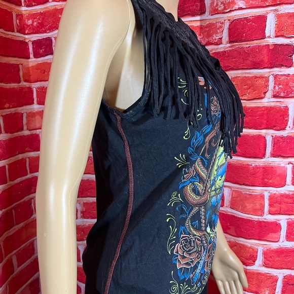 Affliction Black Fringe Short Sleeve Tee - Picture 5 of 6